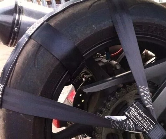 Black Stowage Strap Motorcycle Rear Wheel Van Sports Trailer