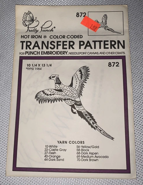 Bonito Patrón De Transferencia Codificado Hierro Bordado E3 '90 872 Faisán Pájaro