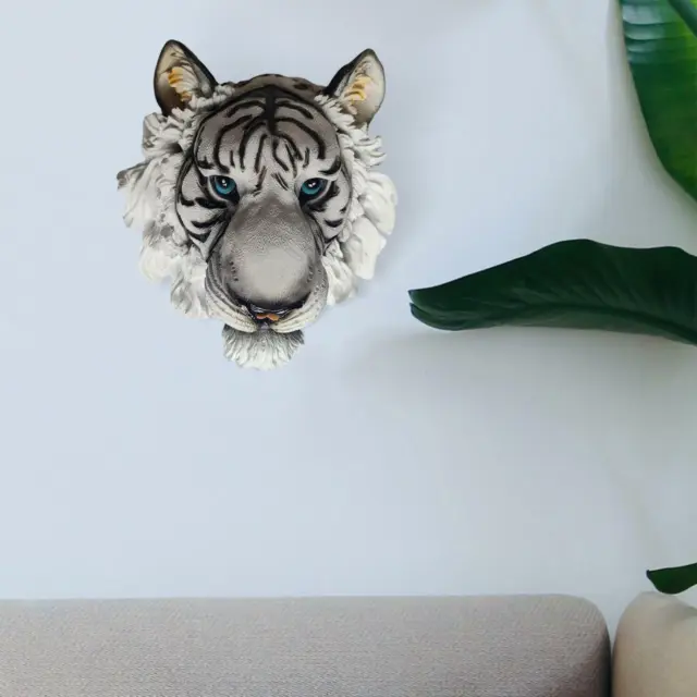 Resin 3D Tiger Head Statue Living Room Wall Sculpture Animal Figurine Gift