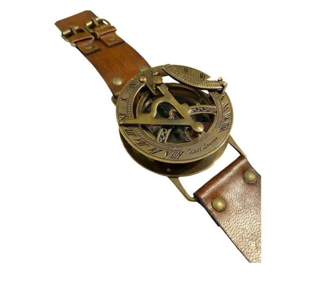 Antike handgefertigte Kompass-Sonnenuhr aus Messing am Handgelenk, Geschenk...