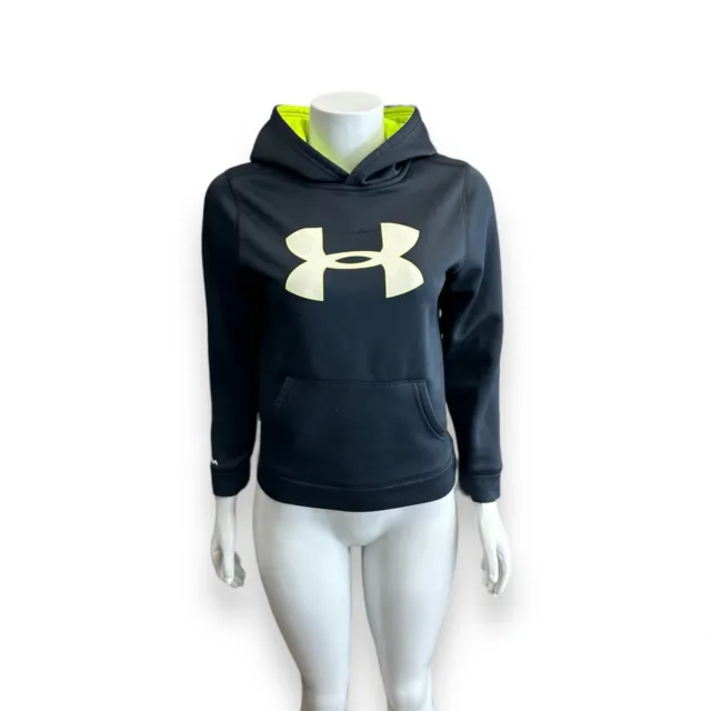 Under Armour Boys Loose Black/Neon Green Pullover Hoodie - Size: YMD [Pre-Owned]