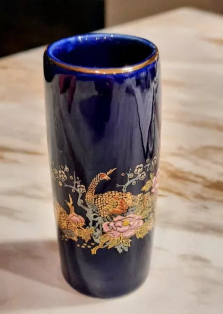 Vase Cobalt Blue with  Floral Design Small Japanese Style 3.75”