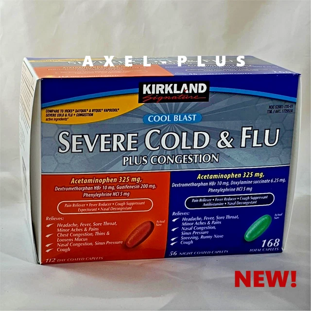 Cold Complete Formula Caplets KIRKLAND SIGNATURE SEVERE Cold & Flu Multi-Symptom Caplets, 168 Caplets ...