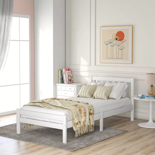 Wooden Bed Frame Shaker Style Bedroom Solid Single 3FT White