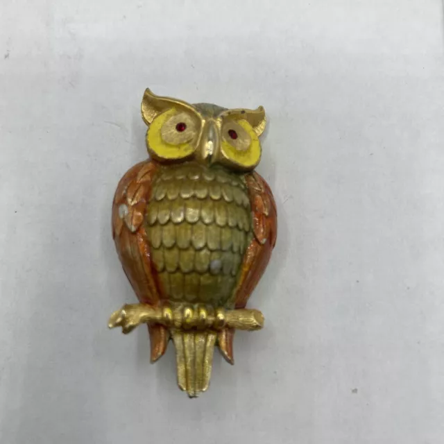 Vintage Barn Owl Collection Pin Brooch Enameled Gold Tone Signed JJ