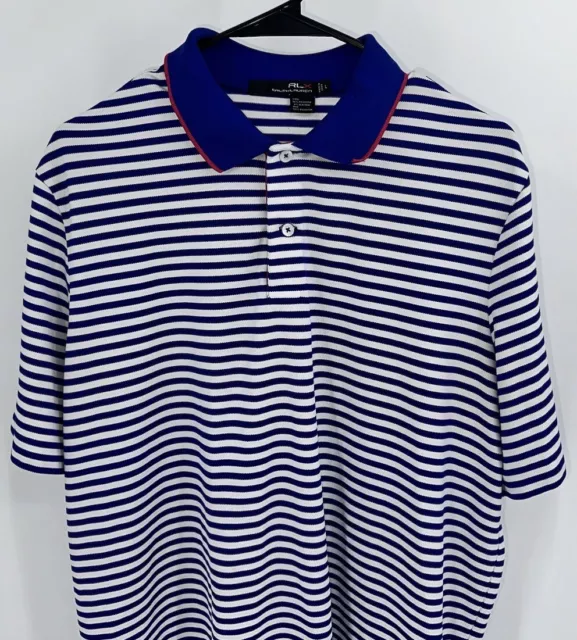 RLX RALPH LAUREN Golf Polo Shirt Striped Blue White Driftwood Logo Mens ...