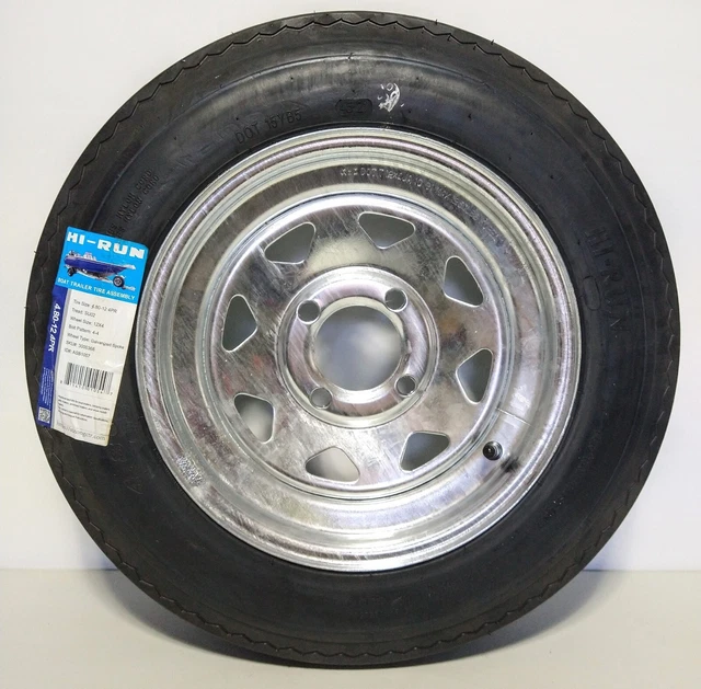 Hi-Run Trailer Tire & Rim Combo 4.80-12, 4 Ply Rating, 4 Bolt Pattern, New