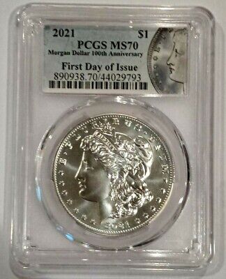 2021-P $1 Silver Morgan Dollar Pcgs Ms-70 First Day Issue Morgan Label