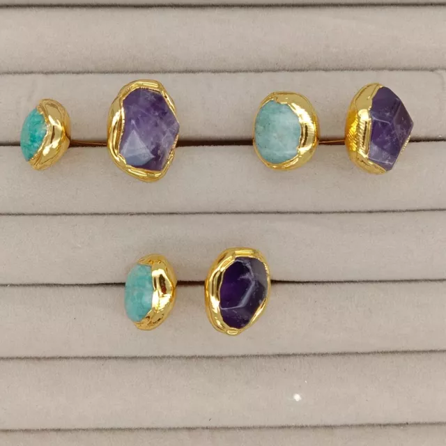 3 PCS GEMSTONE Ring Green Amazonite Purple Amethyst Ring Handmade Gift ...