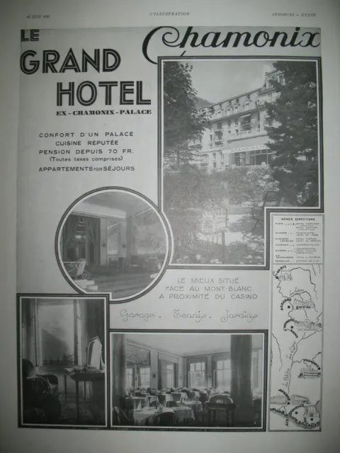 Press Advertisement Chamonix Le Grand Hotel Ex Chamonix-Palace Tourism Ad 1930