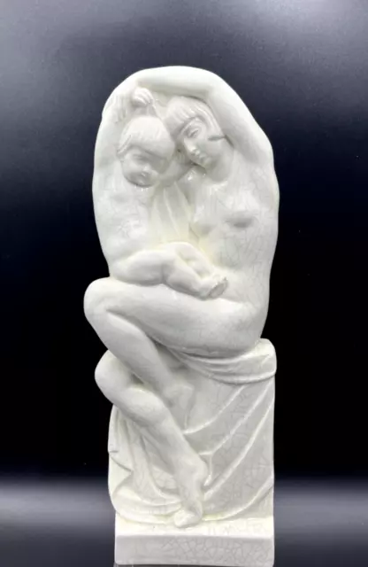 Sculpture Faience Craquelee Abel Rene Philippe Mere Et Enfant  1928