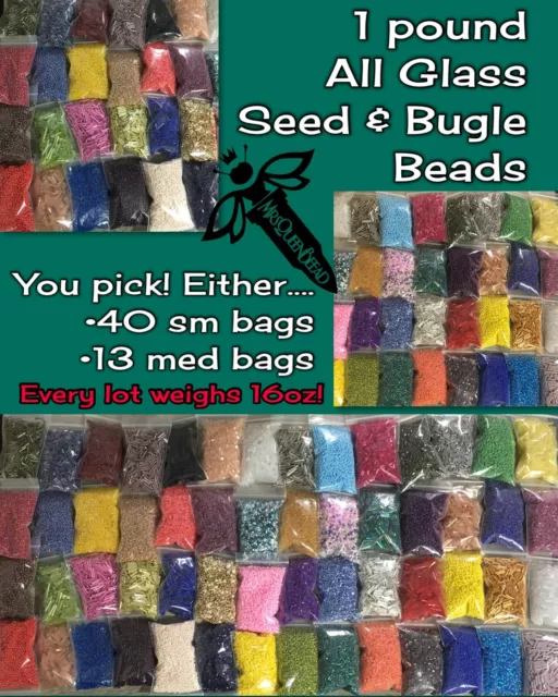 ✨1lb‼️✨Random Mix ALL Glass 2mm Seed Beads & Bugles Tubes Lot 40 OR 13 🖤1 pound