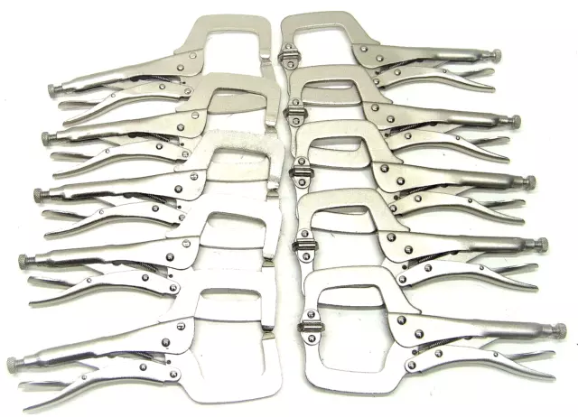 10 pcs 11" Locking C Clamp Pliers 5 with Regular Tip and 5 with Swivel Pad