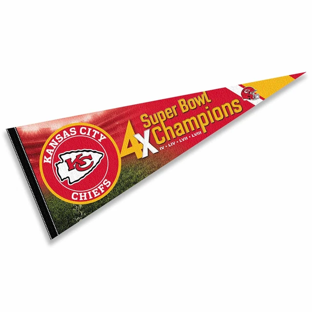 SUPER BOWL 2024 and 4 Time Champions Pennant for Kansas City Chiefs
