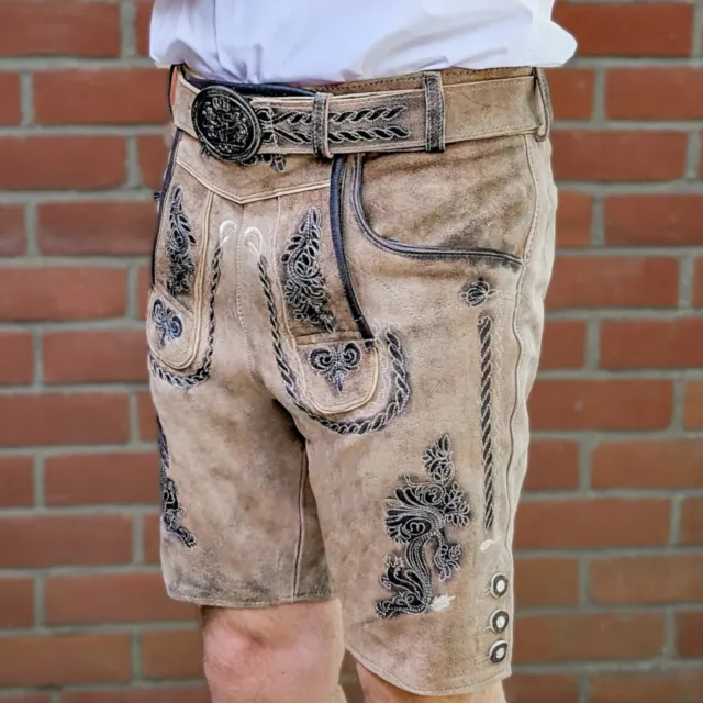 Pantaloni antichi da uomo in vera pelle di capra pantaloncini tradizionali Oktoberfest venditore Regno Unito 2