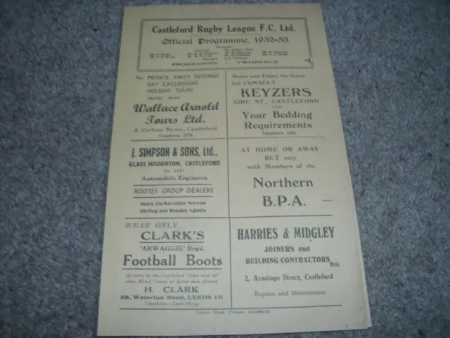 Vintage Castleford V Bradford Northern 17Th January 1953