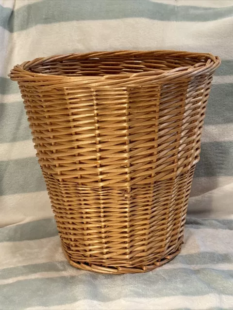 Vtg Woven WICKER Rattan WASTE BASKET Plant Stand Boho Simple Home Decor