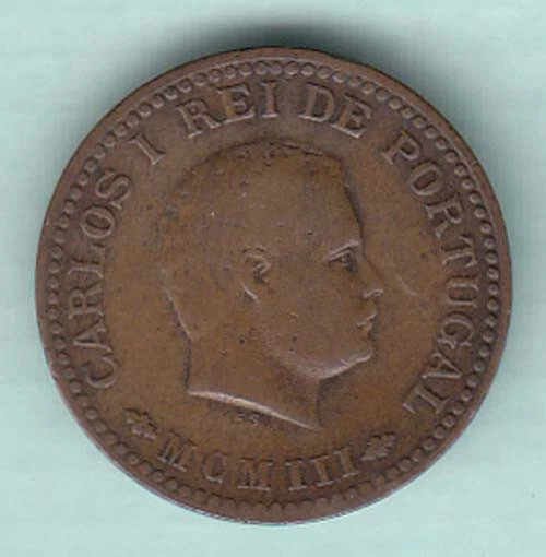 India Portugueza Carlos I  1/8 Tanga 2.86 G. copper coin