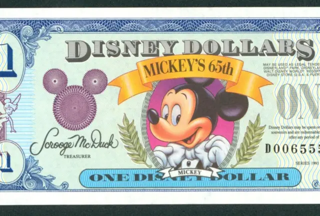 $1 1993 (( HIGHER GRADE AU )) Disney Dollars Mickey ** DAILY CURRENCY AUCTIONS