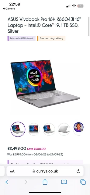 Asus Vivobook Pro 16X K6604J| computer portatile 16" - unità di memoria a memoria Intel Core™ i9, 1 TB, argento