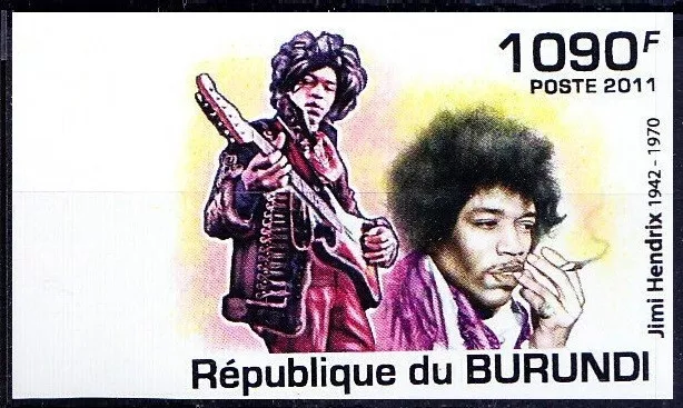 Burundi 2011  MNH Imperf, Music, Jimi Hendrix, Guitarist, singer