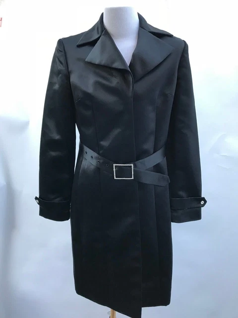 I.N.C Sateen Long Overcoat Black with Hip Belt Size Small