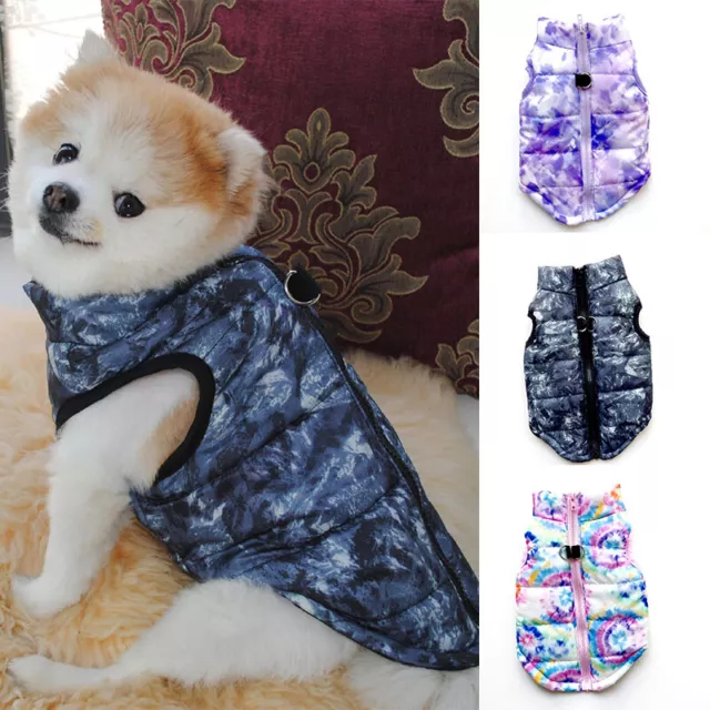 Animale Domestico Tie-Dyed Cappotto Invernale Cane Anello Giacca Zip Gilet Ven ♪