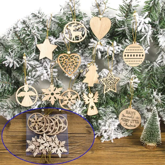 12 Stücke Hohl Weihnachten Holz Ornamente Weihnachtsbaum Pedant Feiertagsschmuck