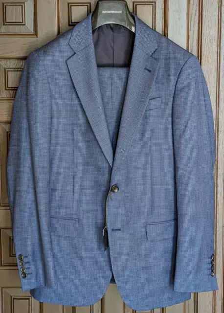 EMPORIO ARMANI Suit Mens G Line Deco Super 130s Wool Blue Check 38R (48 EU) NWOT