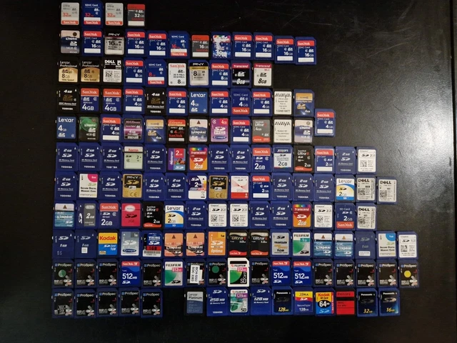 Lote de 257 tarjetas de memoria SD SD SDHC CF Compactflash mini SD Memory Stick a granel de trabajo