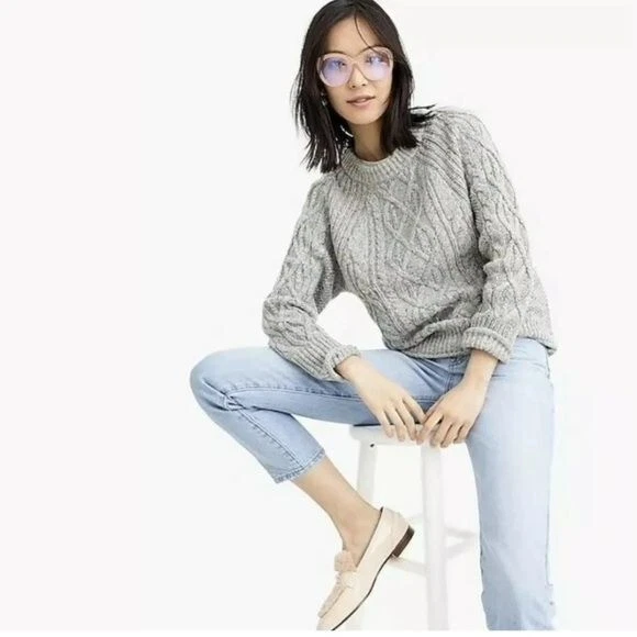 Jcrew Donegal cable-knit crewneck sweater Marled gray Small Wool Blend