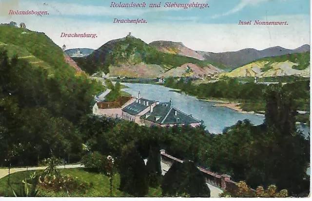 AK 1914 Rolandseck und Siebengebirge Drachenfels , alte Ansichtskarte Postkarte