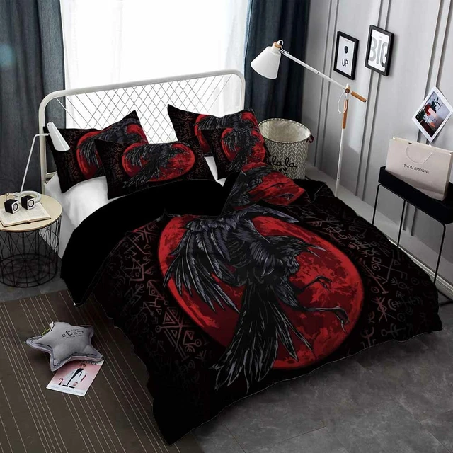 NORSE VIKING EAGLE Rune Doona Cover Black Red Boys Bedding Comforter