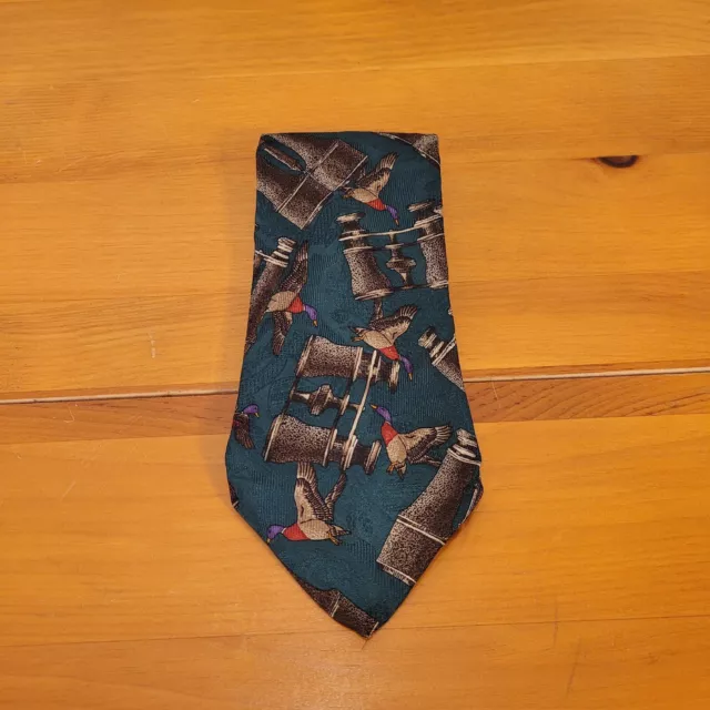 RARE Men's Robert Talbot Estate Necktie with Large Ducks in Flight & Binoculars