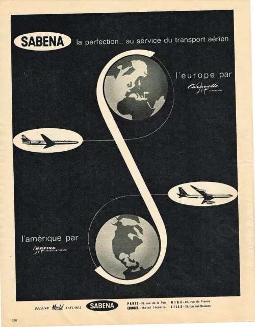 PUBLICITE ADVERTISING  1962    SABENA  compagnie aérienne BELGE