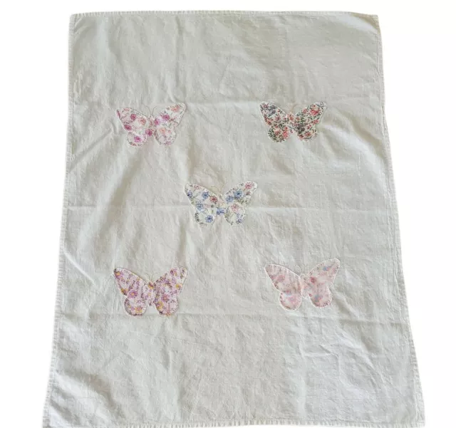 Vintage Appliqué Butterfly Floral Linen 25x32.5 Wall Hanging