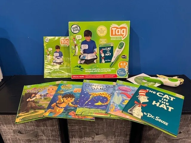 Leap Frog TAG Reading System Lot with Pen, Dr. Suess, Diego, Disney 5 books cd