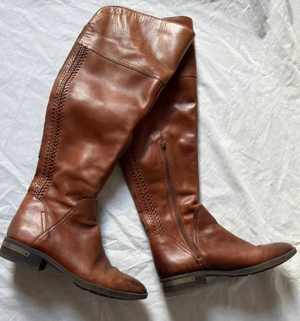 Vince Camuto Pedra Over the Knee Leather Boots Gingerbread Brown Size 7.5