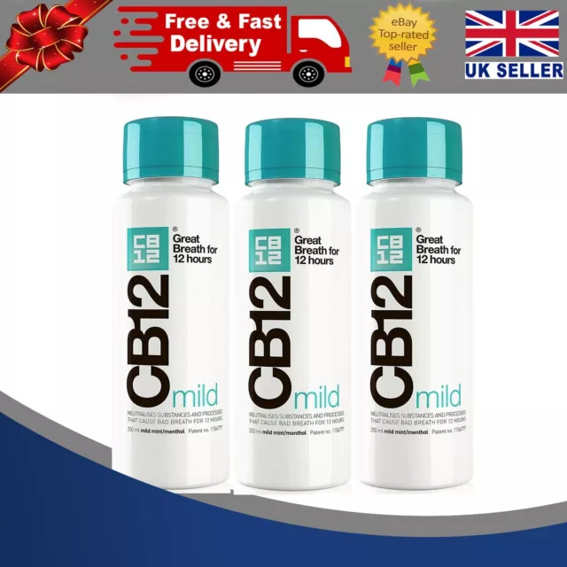 CB12 Mouth Wash Bad Breath Mild Mint Menthol 250ml (pack of 3)