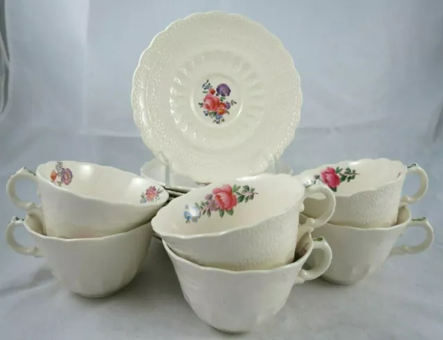 Vintage Spode Copeland Claudia 6 Cups 12 Saucers Jewel Embossed Floral 1940s