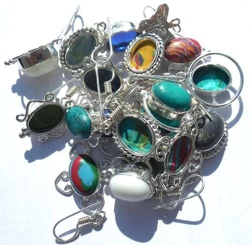 Moda Oferta Onix & Mix Piedra Preciosa 925 Plata de Ley Capa Lote Pendientes