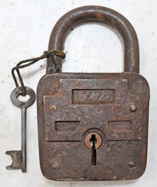 Antique Iron Pad Lock With Key Original Old Hand Crafted Working Condition