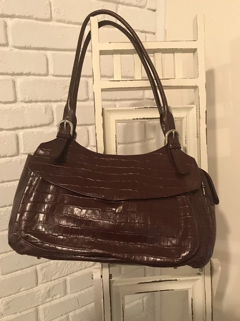Maxx New York Handbag Women Brown Leather Croc Embossed Lined Purse Shoulder Bag