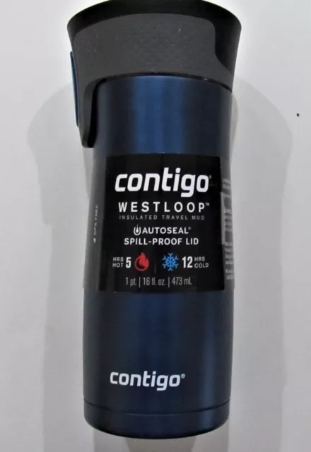 NEW Contigo West Loop Insulated Mug 16oz, Autoseal Lid, Stainless Steel, Blue