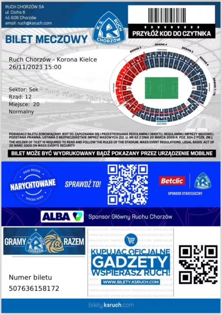 Sammler Ticket Ruch Chorzów - Korona Kielce Ekstraklassa Print@Home 2023/2024