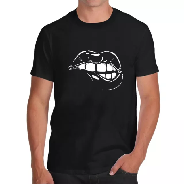 T-shirt bocca sexy moda maglia fashion nera uomo