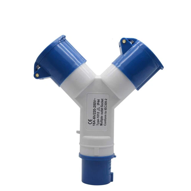 2-WAY SPLITTER 32A 220v IP44 2 Way 3 pin Industrial Site Plug & Wall ...