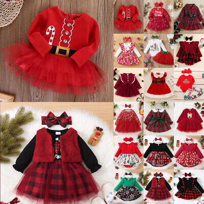 Christmas Newborn Baby Girls Party Fancy Dress Kids Outfits Costume Clothes Set