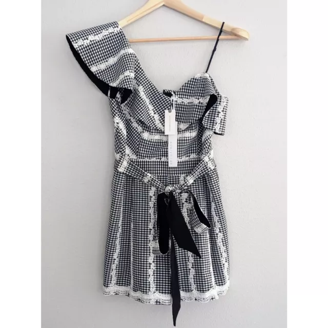 NWT Anthropologie Adelyn Rae Gingham One Shoulder Romper Size Small