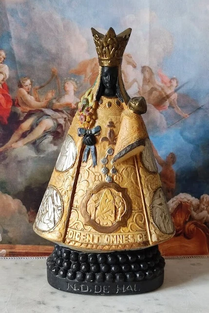 STATUE VIERGE NOIRE Notre Dame De Hal Halle Black Madona En Platre ...